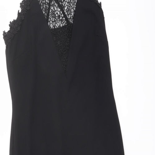 NEXT Womens Black Polyester Shift Size 10 Square Neck Zip - Crochet Detail