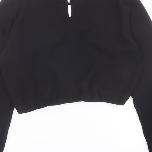 H&M Womens Black Polyester Cropped Blouse Size 10 Round Neck - Twist Front Detail