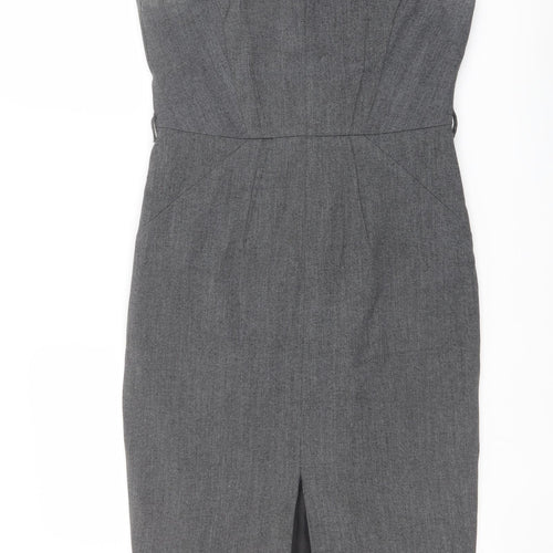 Debenhams Womens Grey Geometric Polyester Shift Size 10 Round Neck Zip