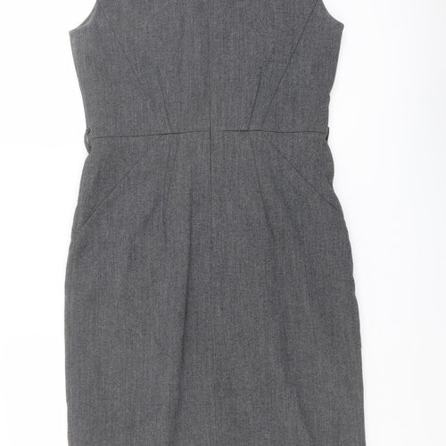 Debenhams Womens Grey Geometric Polyester Shift Size 10 Round Neck Zip