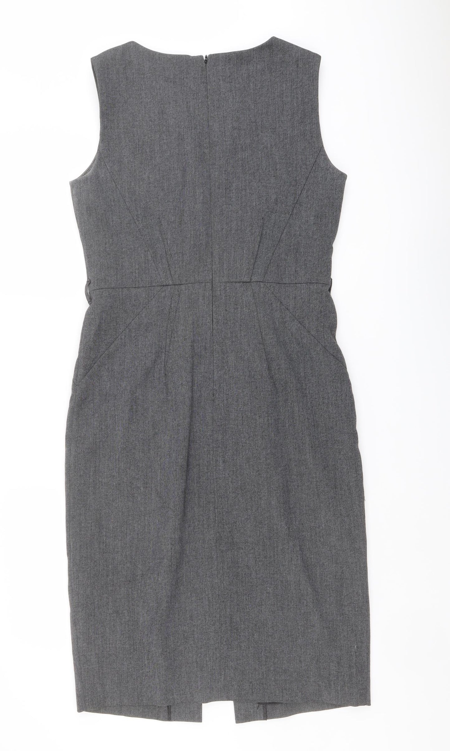 Debenhams Womens Grey Geometric Polyester Shift Size 10 Round Neck Zip