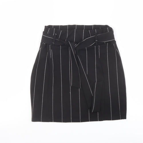 PRETTYLITTLETHING Womens Black Striped Polyester Bandage Skirt Size 14