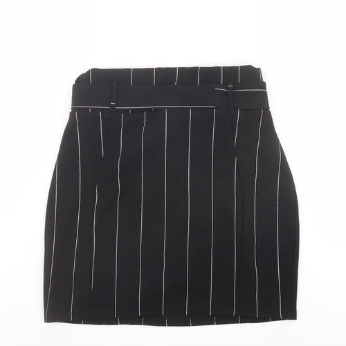 PRETTYLITTLETHING Womens Black Striped Polyester Bandage Skirt Size 14