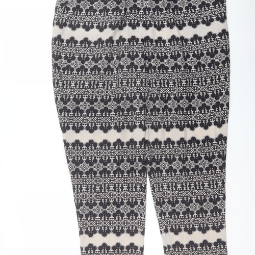 Marks and Spencer Womens Black Geometric Polyester Trousers Size 14 L28 in Regular Button