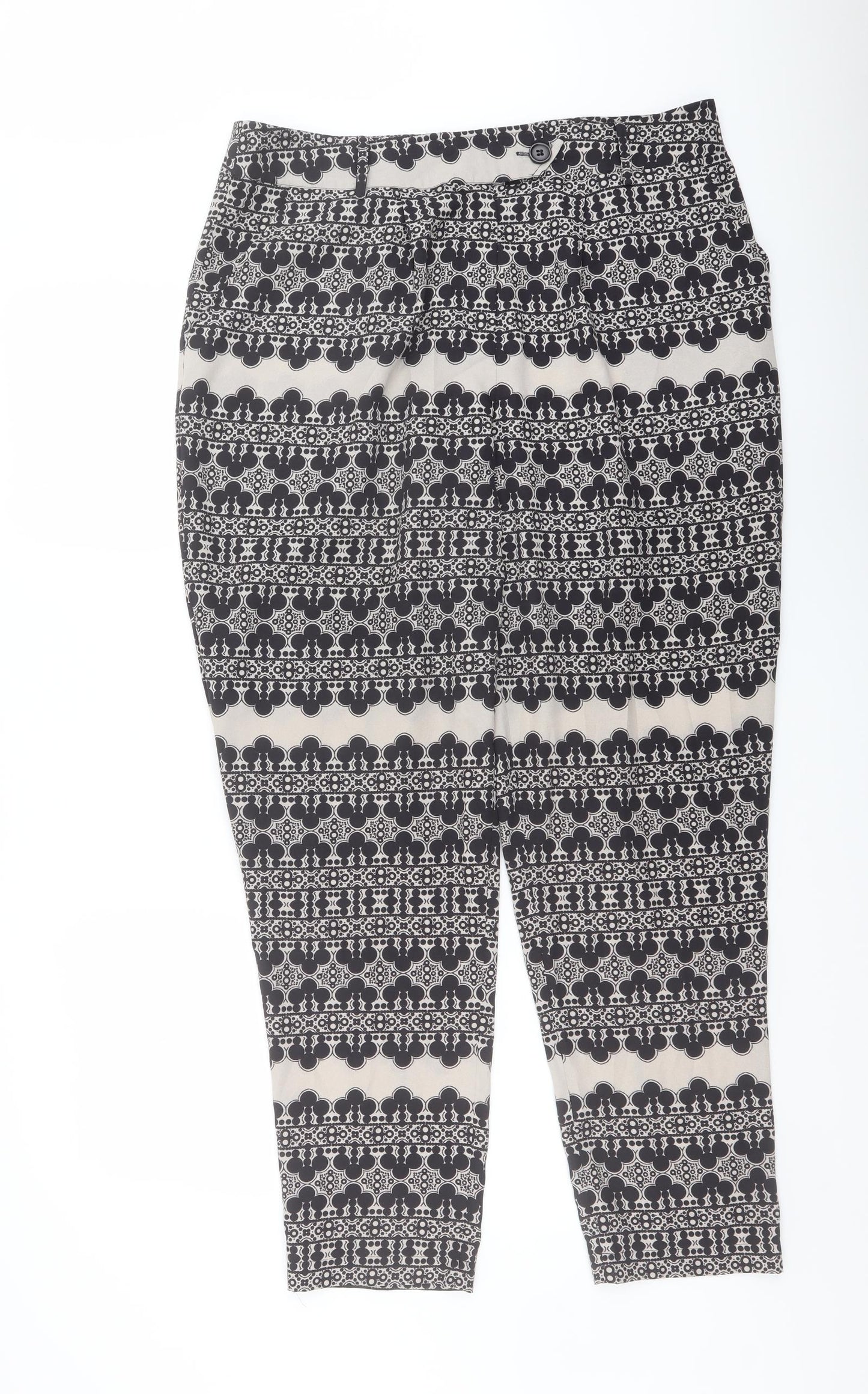 Marks and Spencer Womens Black Geometric Polyester Trousers Size 14 L28 in Regular Button