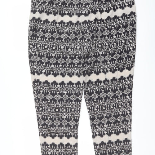 Marks and Spencer Womens Black Geometric Polyester Trousers Size 14 L28 in Regular Button