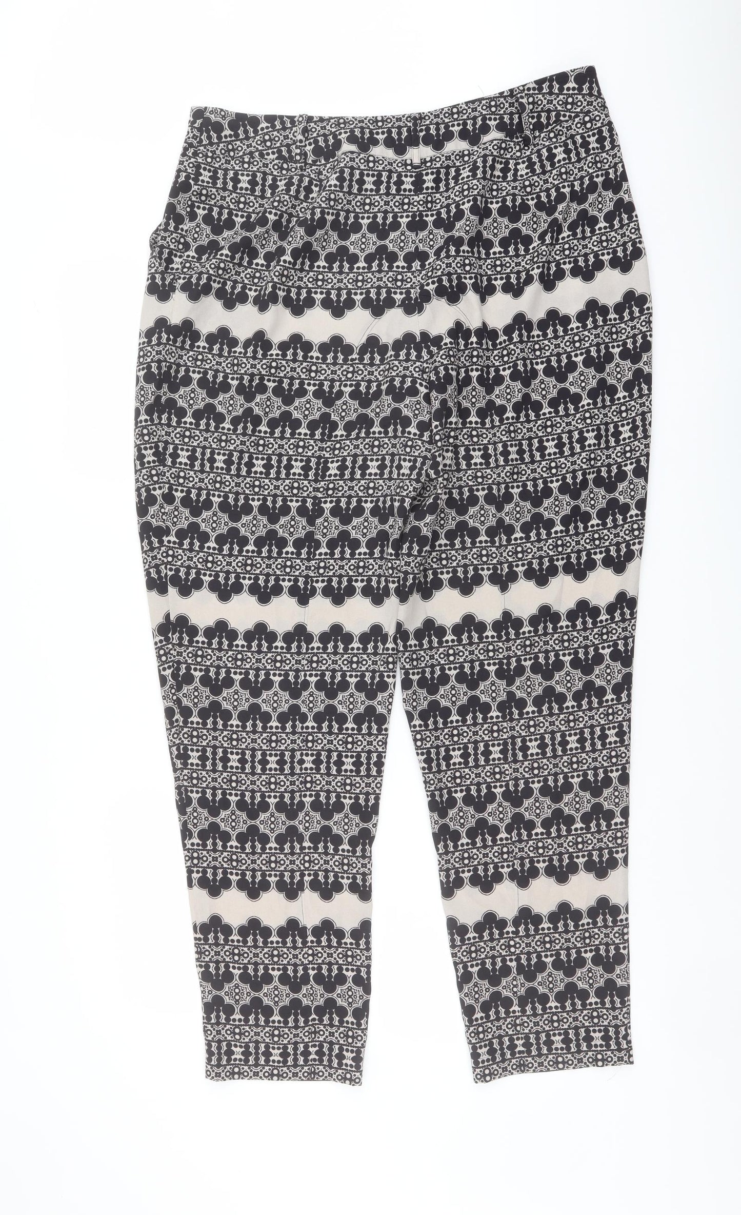 Marks and Spencer Womens Black Geometric Polyester Trousers Size 14 L28 in Regular Button