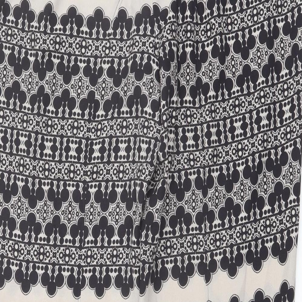 Marks and Spencer Womens Black Geometric Polyester Trousers Size 14 L28 in Regular Button