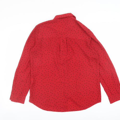 New Look Womens Red Polka Dot Polyester Basic Button-Up Size 8 Collared