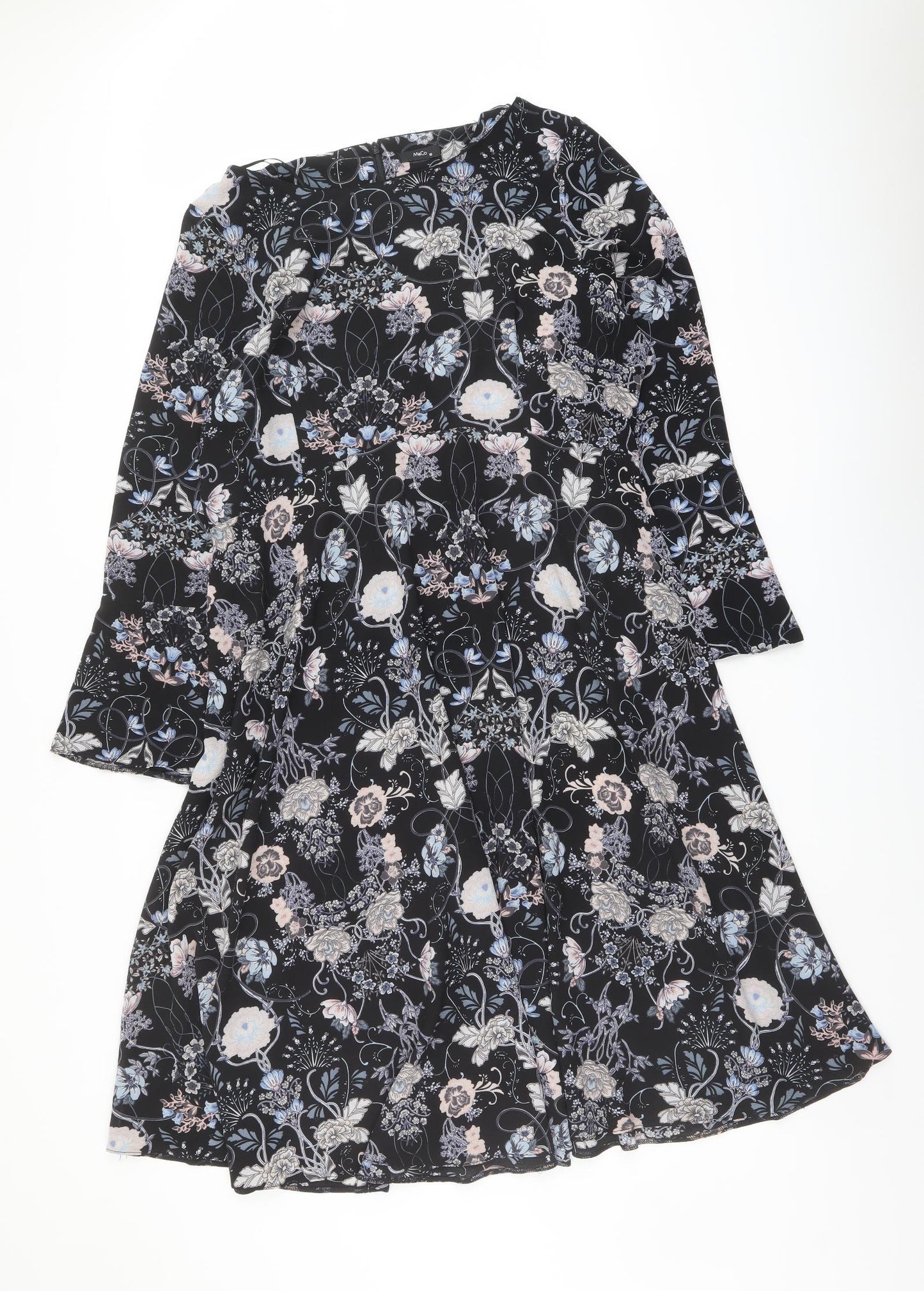M&Co Womens Black Floral Polyester A-Line Size 18 Boat Neck Zip
