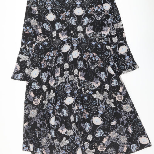 M&Co Womens Black Floral Polyester A-Line Size 18 Boat Neck Zip