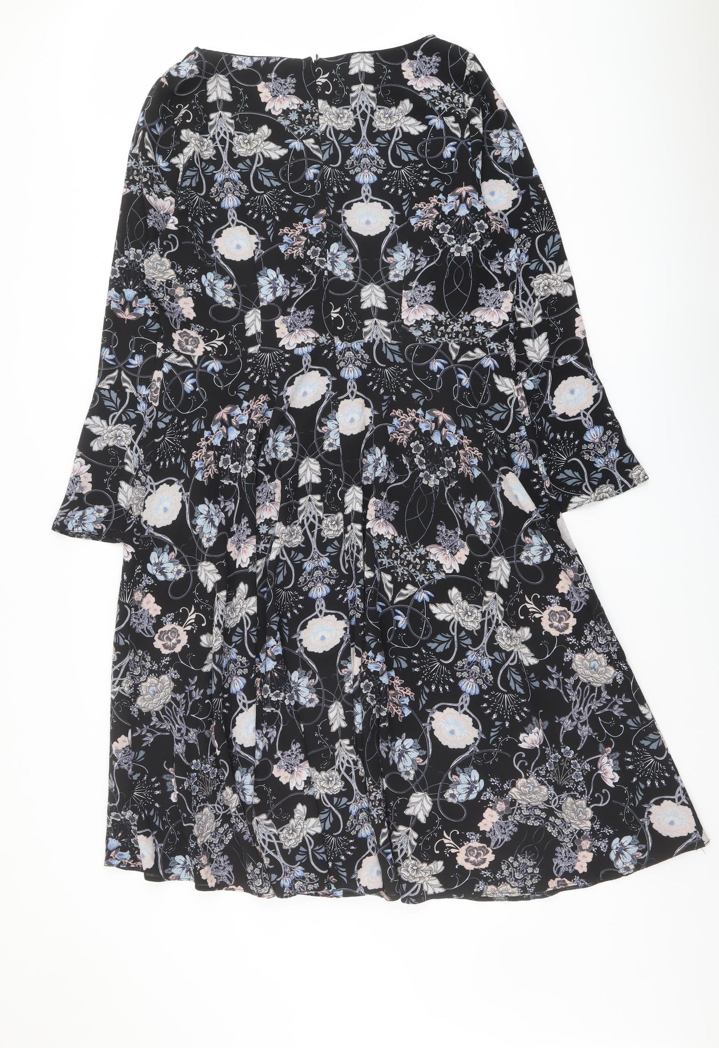 M&Co Womens Black Floral Polyester A-Line Size 18 Boat Neck Zip