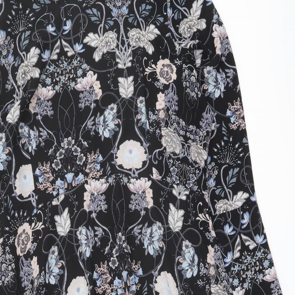 M&Co Womens Black Floral Polyester A-Line Size 18 Boat Neck Zip