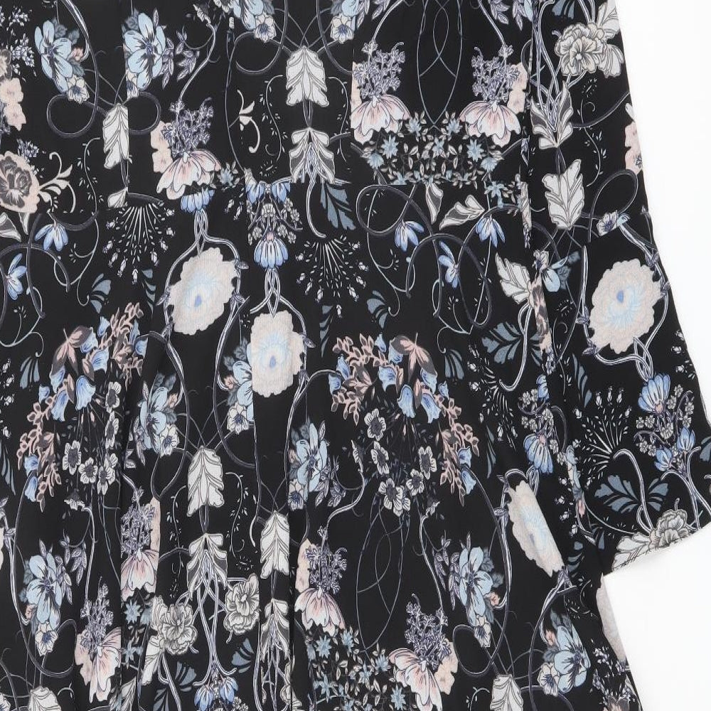 M&Co Womens Black Floral Polyester A-Line Size 18 Boat Neck Zip