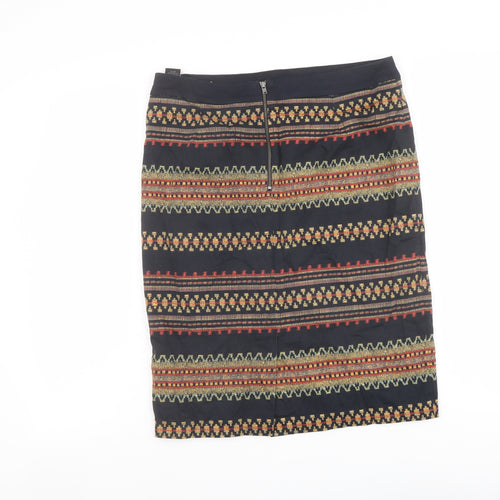 Marks and Spencer Womens Black Geometric Cotton Bandage Skirt Size 10 Zip