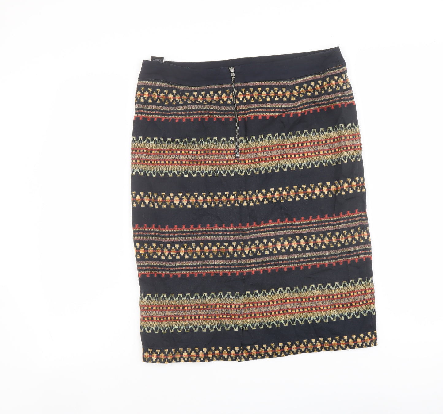 Marks and Spencer Womens Black Geometric Cotton Bandage Skirt Size 10 Zip