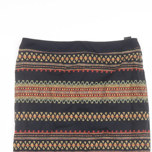 Marks and Spencer Womens Black Geometric Cotton Bandage Skirt Size 10 Zip