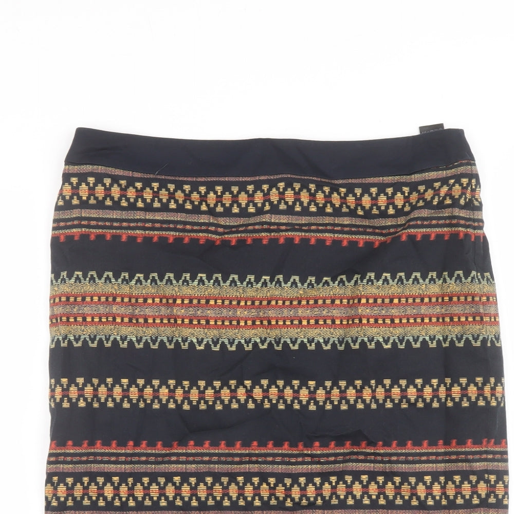 Marks and Spencer Womens Black Geometric Cotton Bandage Skirt Size 10 Zip