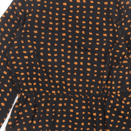 New Look Womens Black Geometric Polyester Basic Button-Up Size 10 V-Neck