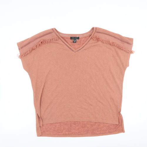 New Look Womens Orange Polyester Basic T-Shirt Size M V-Neck
