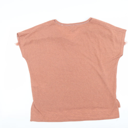 New Look Womens Orange Polyester Basic T-Shirt Size M V-Neck