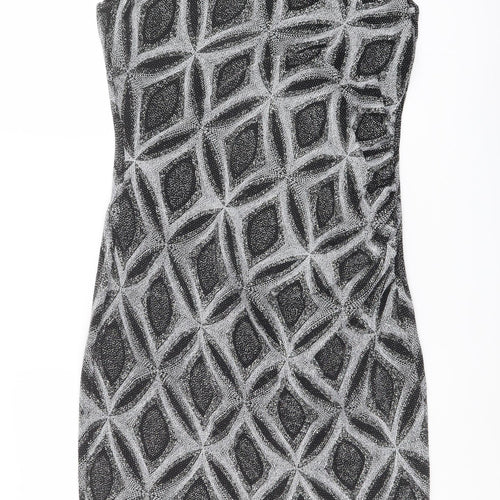 Roman Womens Black Geometric Nylon Shift Size 14 Boat Neck Pullover