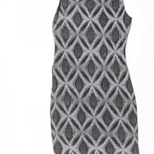 Roman Womens Black Geometric Nylon Shift Size 14 Boat Neck Pullover