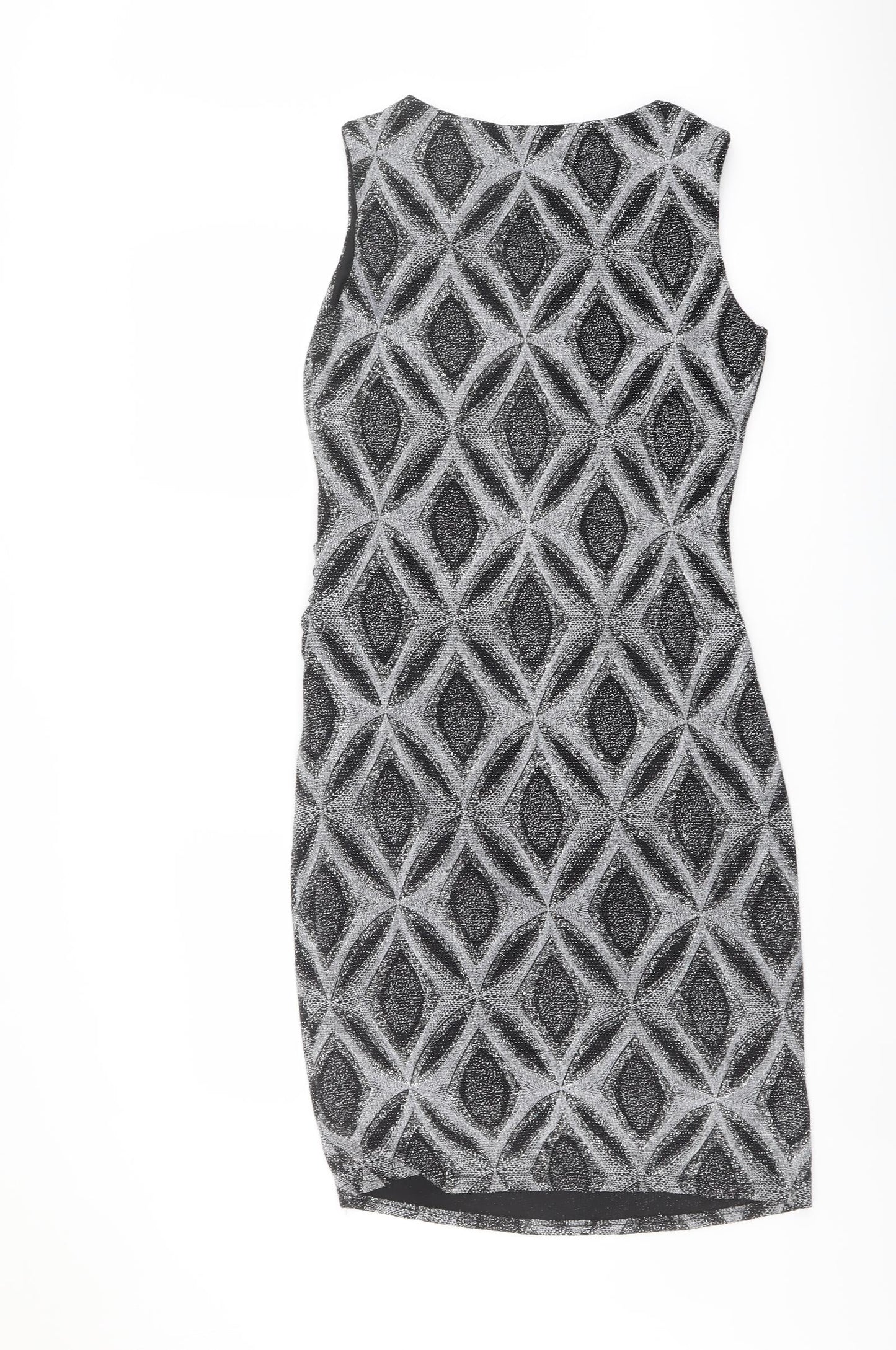 Roman Womens Black Geometric Nylon Shift Size 14 Boat Neck Pullover