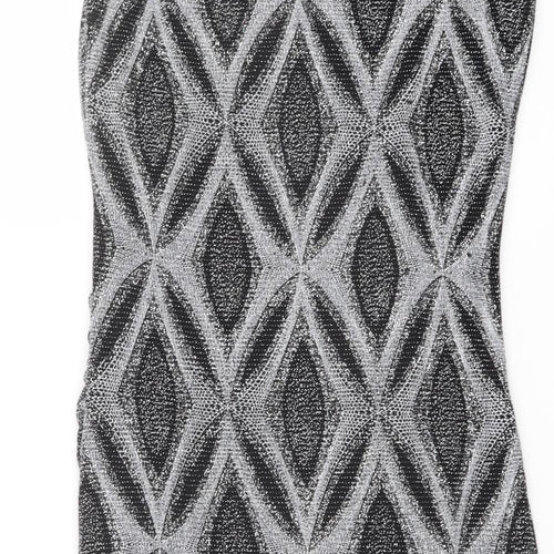 Roman Womens Black Geometric Nylon Shift Size 14 Boat Neck Pullover