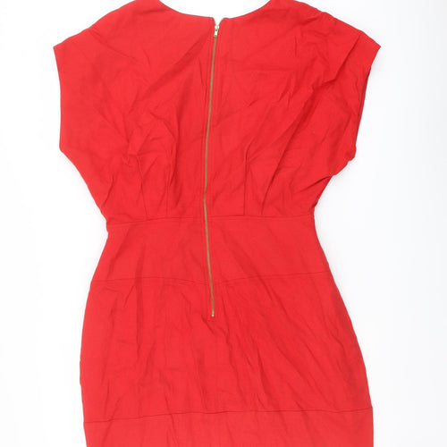 French Connection Womens Red Polyester Mini Size 10 V-Neck Zip