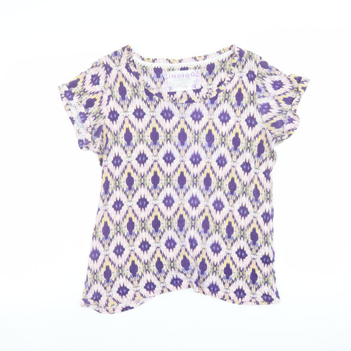 Indigo Womens Purple Geometric Modal Basic T-Shirt Size 12 Boat Neck - Mosaic Print