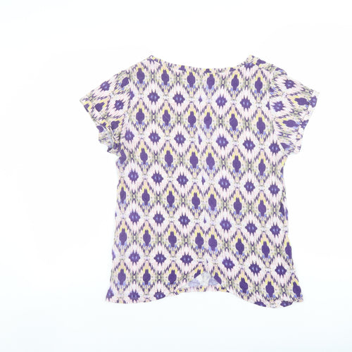 Indigo Womens Purple Geometric Modal Basic T-Shirt Size 12 Boat Neck - Mosaic Print