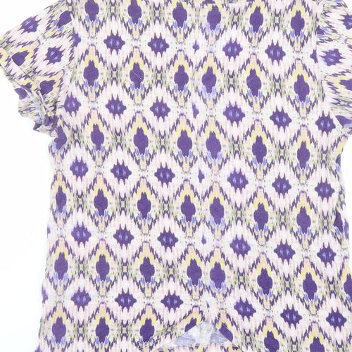 Indigo Womens Purple Geometric Modal Basic T-Shirt Size 12 Boat Neck - Mosaic Print