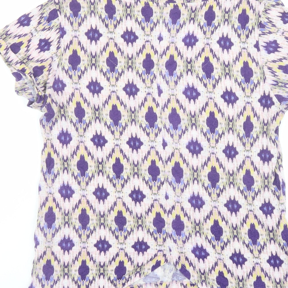 Indigo Womens Purple Geometric Modal Basic T-Shirt Size 12 Boat Neck - Mosaic Print