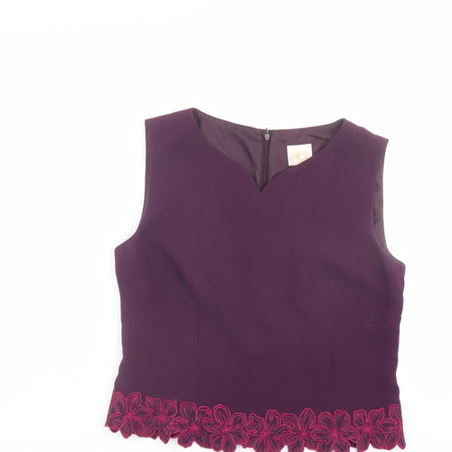 Country Casuals Womens Purple Polyester Basic Blouse Size 10 V-Neck - Hem Detail