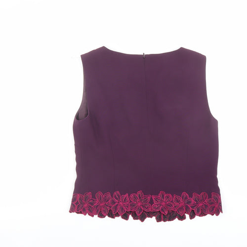 Country Casuals Womens Purple Polyester Basic Blouse Size 10 V-Neck - Hem Detail