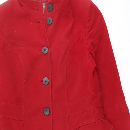 Laura Ashley Womens Red Pea Coat Coat Size 14 Button