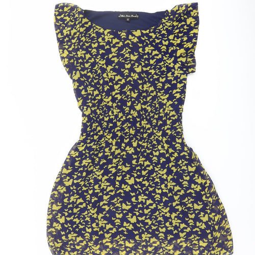 Mela London Womens Blue Geometric Polyester Mini Size 12 Boat Neck Pullover - Butterfly Print