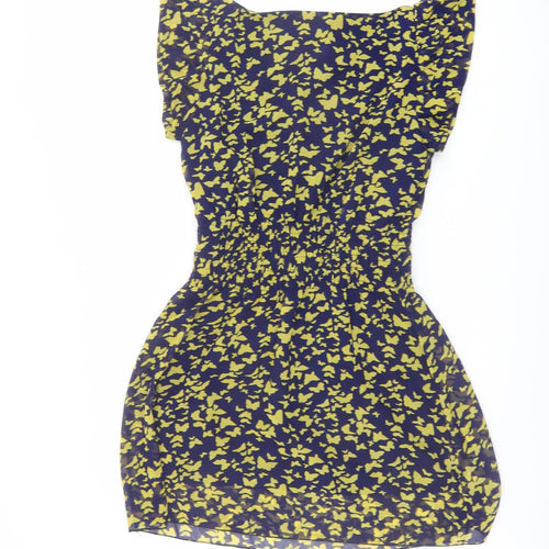 Mela London Womens Blue Geometric Polyester Mini Size 12 Boat Neck Pullover - Butterfly Print