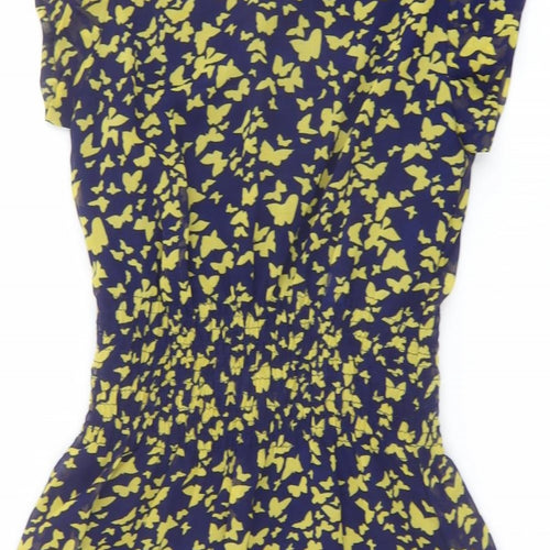 Mela London Womens Blue Geometric Polyester Mini Size 12 Boat Neck Pullover - Butterfly Print