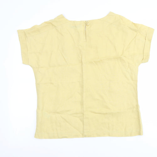 Marks and Spencer Womens Yellow Linen Basic Blouse Size 12 Round Neck