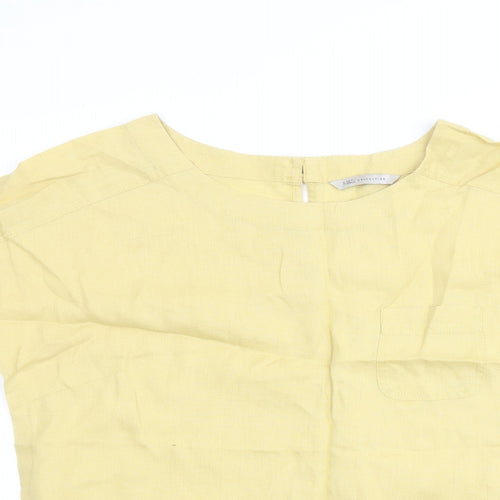 Marks and Spencer Womens Yellow Linen Basic Blouse Size 12 Round Neck