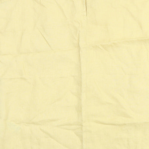 Marks and Spencer Womens Yellow Linen Basic Blouse Size 12 Round Neck