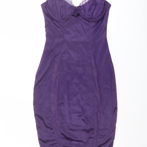 Oh Polly Womens Purple Polyester Bodycon Size 8 Sweetheart Zip - Lace Detail