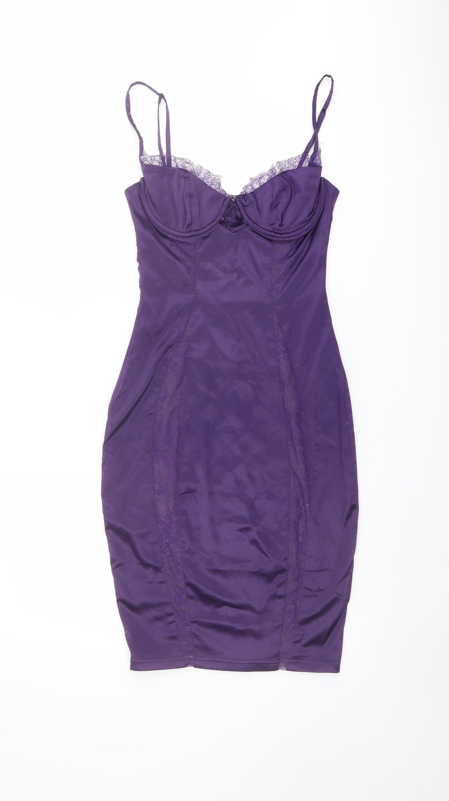 Oh Polly Womens Purple Polyester Bodycon Size 8 Sweetheart Zip - Lace Detail