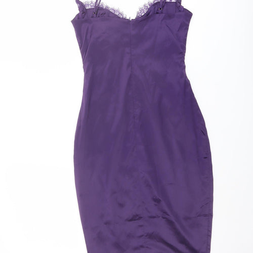 Oh Polly Womens Purple Polyester Bodycon Size 8 Sweetheart Zip - Lace Detail