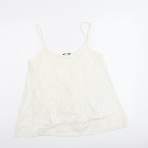 M&Co Womens Ivory Cotton Basic Tank Size 12 Round Neck
