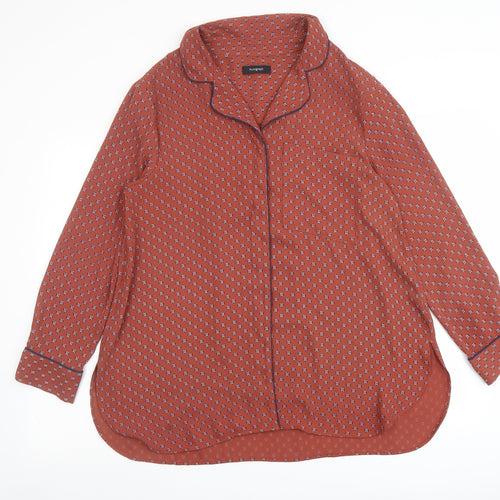 Marks and Spencer Womens Brown Geometric Polyester Basic Button-Up Size 14 Collared