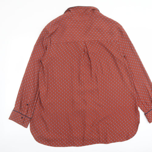 Marks and Spencer Womens Brown Geometric Polyester Basic Button-Up Size 14 Collared
