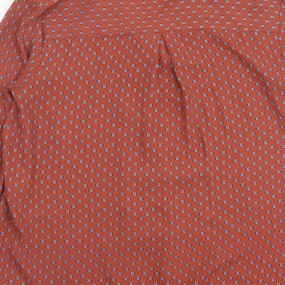 Marks and Spencer Womens Brown Geometric Polyester Basic Button-Up Size 14 Collared